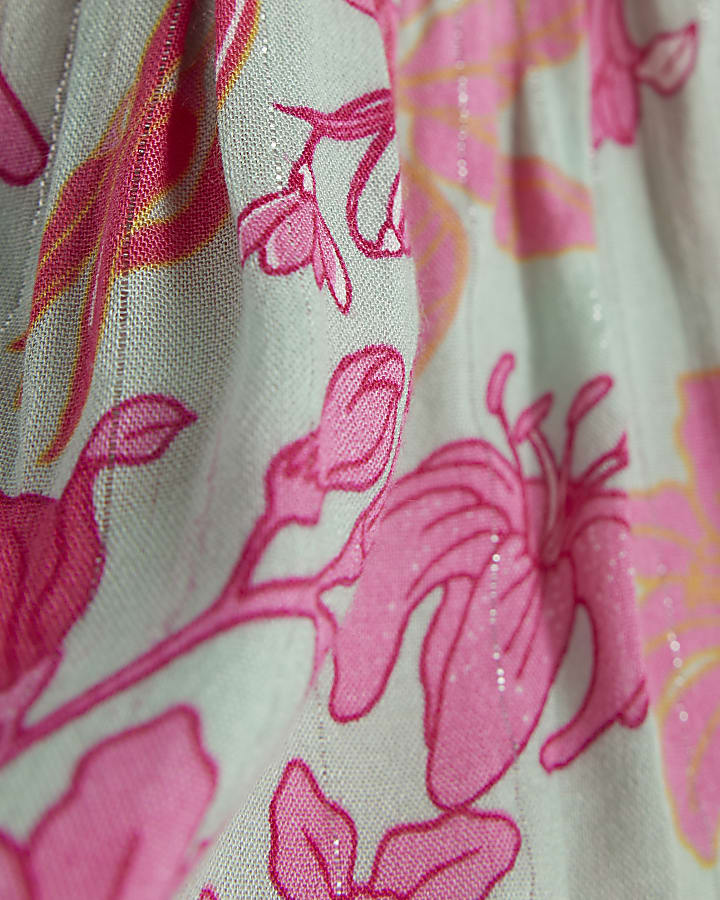 Green Floral Tie Front Beach Top