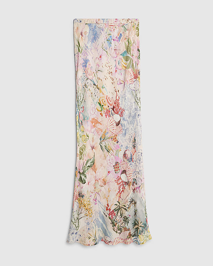 Pink Graphic Print Maxi Beach Skirt