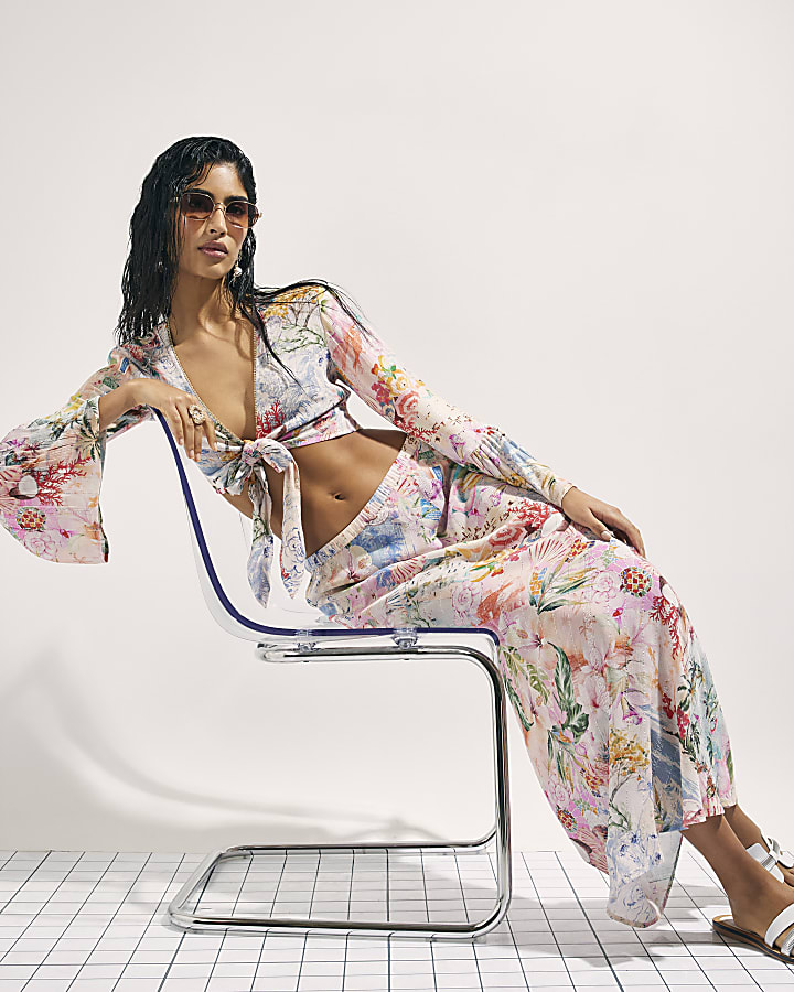 Pink Graphic Print Maxi Skirt