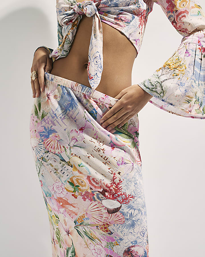 Pink Graphic Print Maxi Skirt