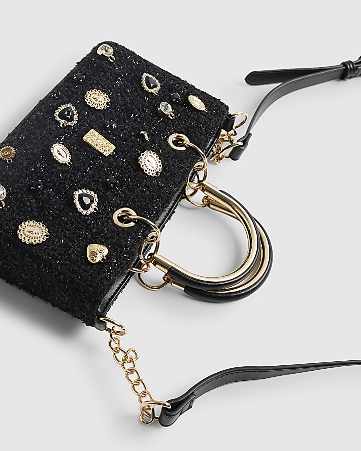 Black Boucle Charm Tote Bag