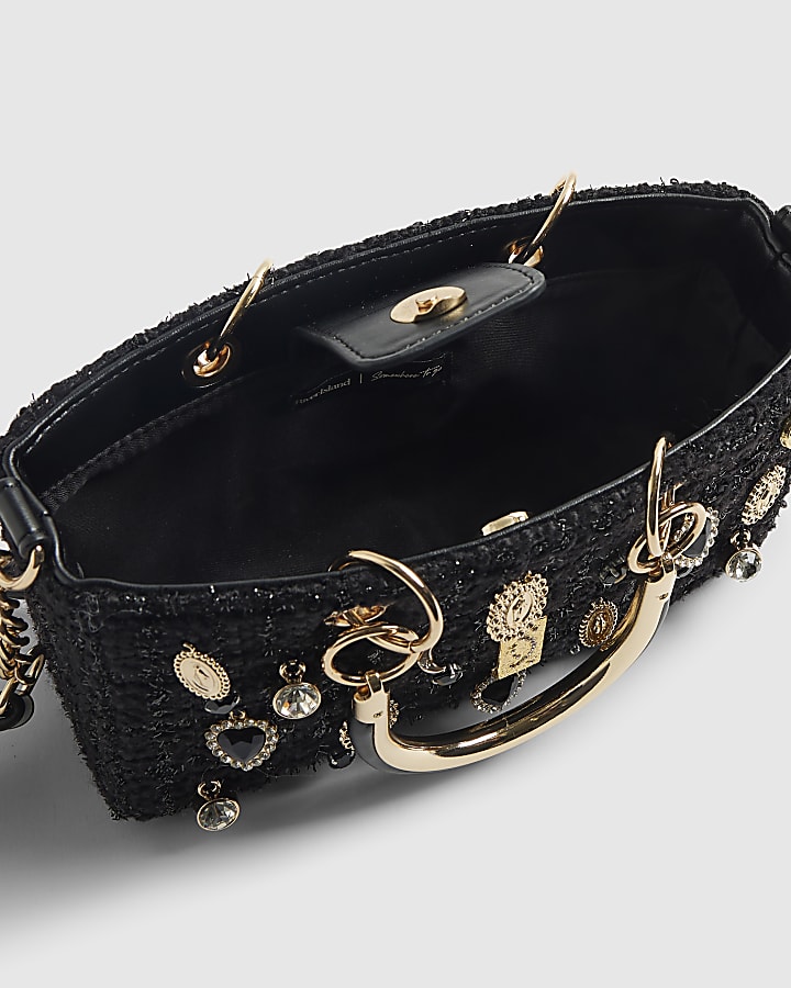 Black Boucle Charm Tote Bag