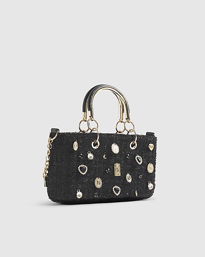 Black Boucle Charm Tote Bag