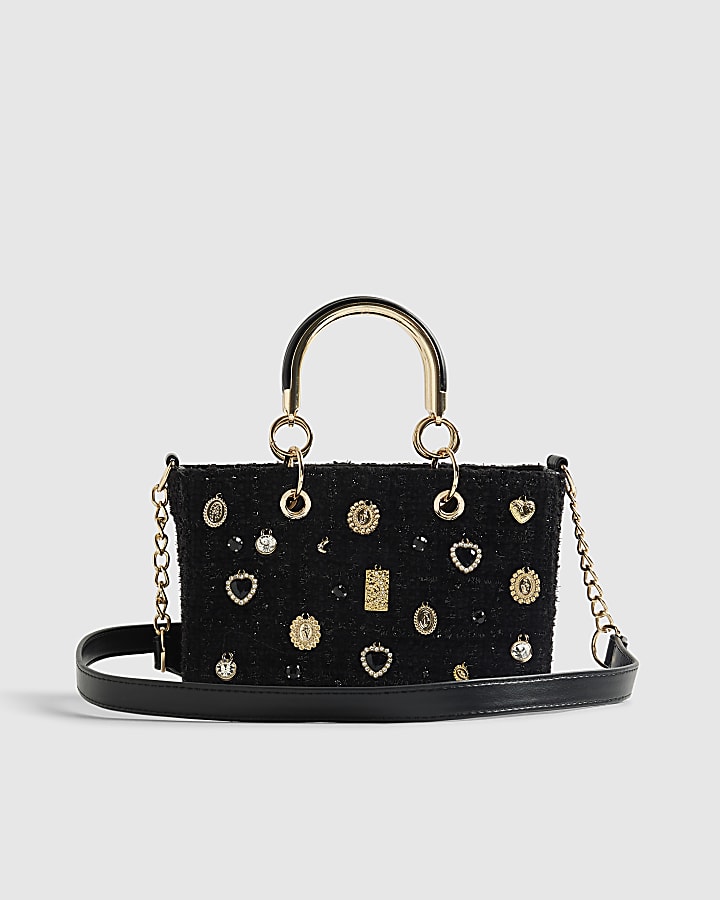 Black Boucle Charm Tote Bag