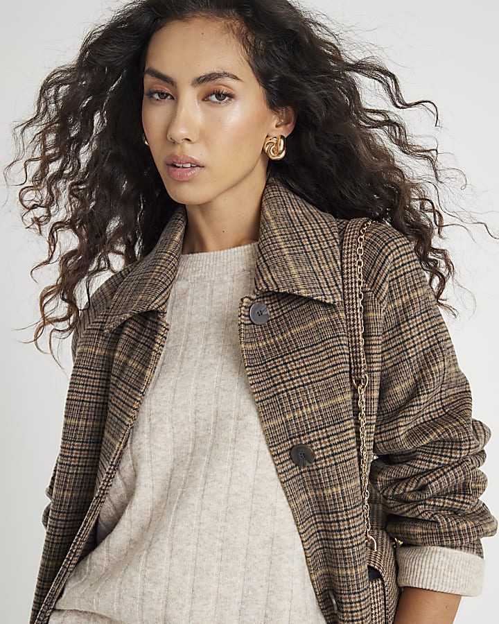 Beige Knit Crew Neck Ribbed Jumper