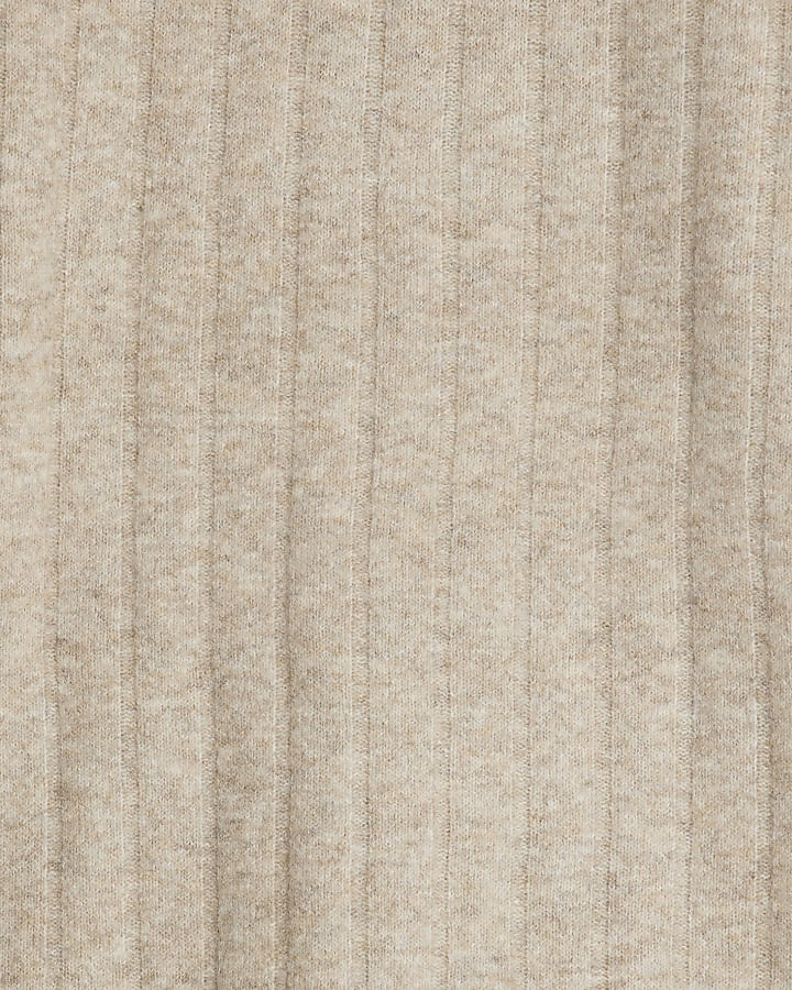Beige Knit Crew Neck Ribbed Jumper