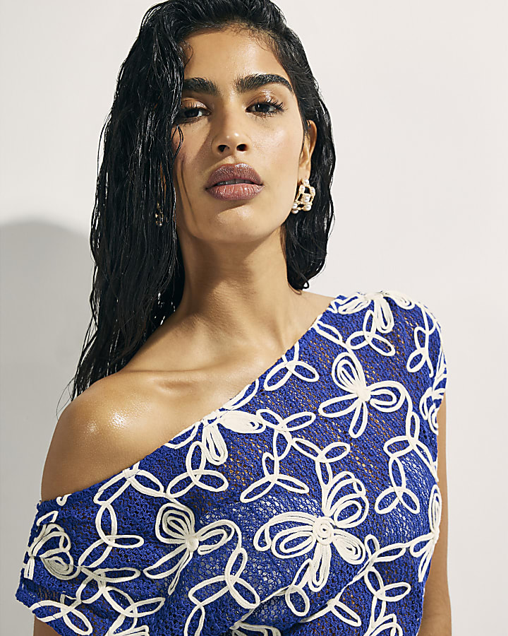 Blue Cornelli Crochet Mini Beach Dress