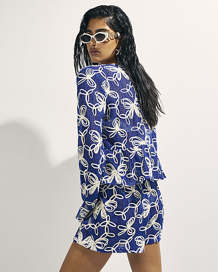 Blue Cornelli Embroidered Beach Shorts