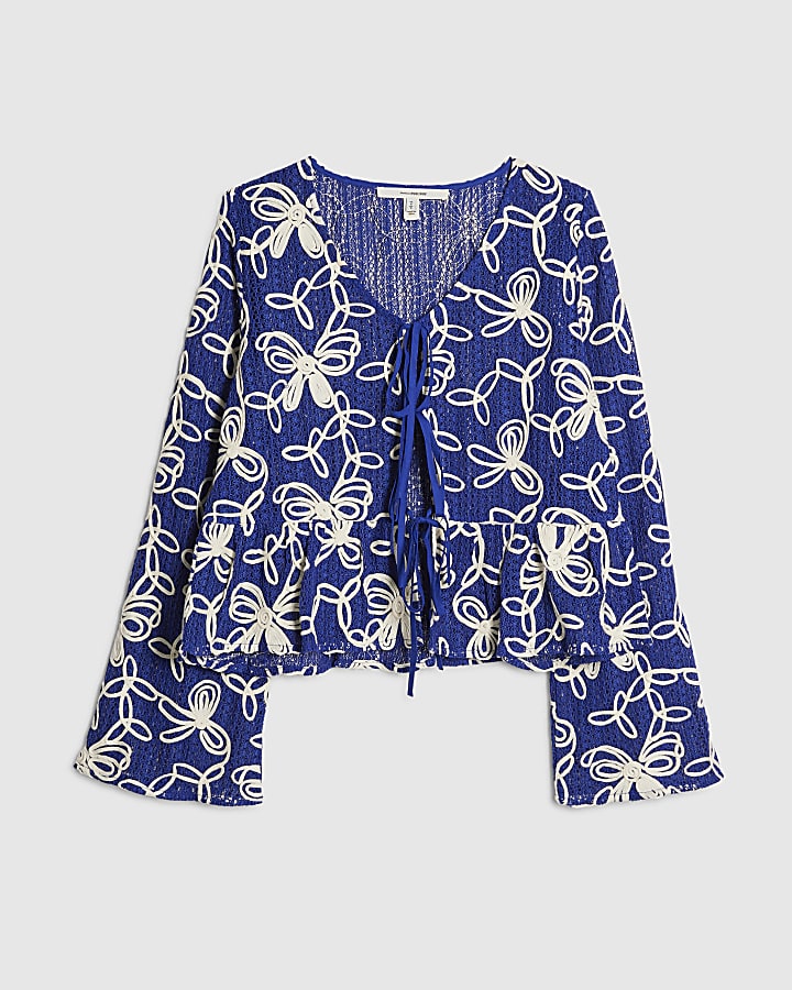 Blue Cornelli Tie front Beach Top