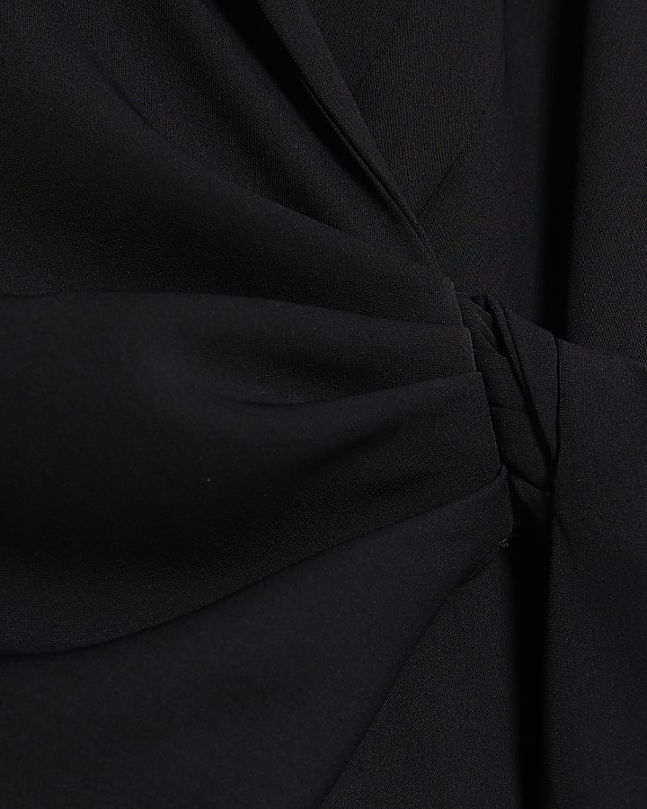 Black Knot Front Wrap Mini Dress