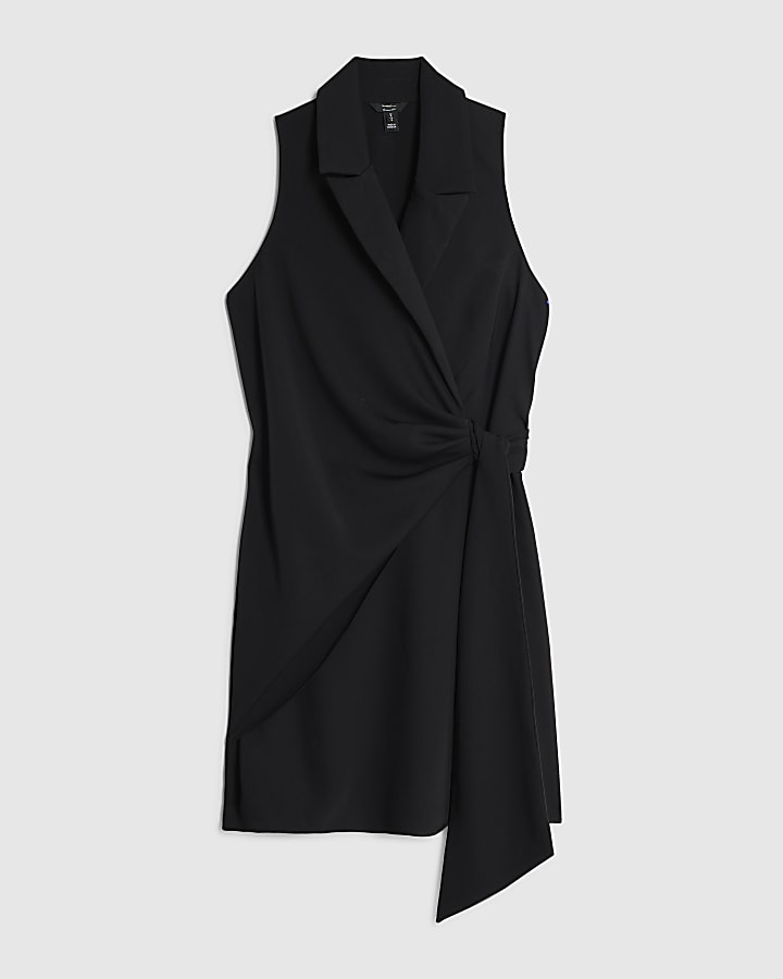 Black Knot Front Wrap Mini Dress