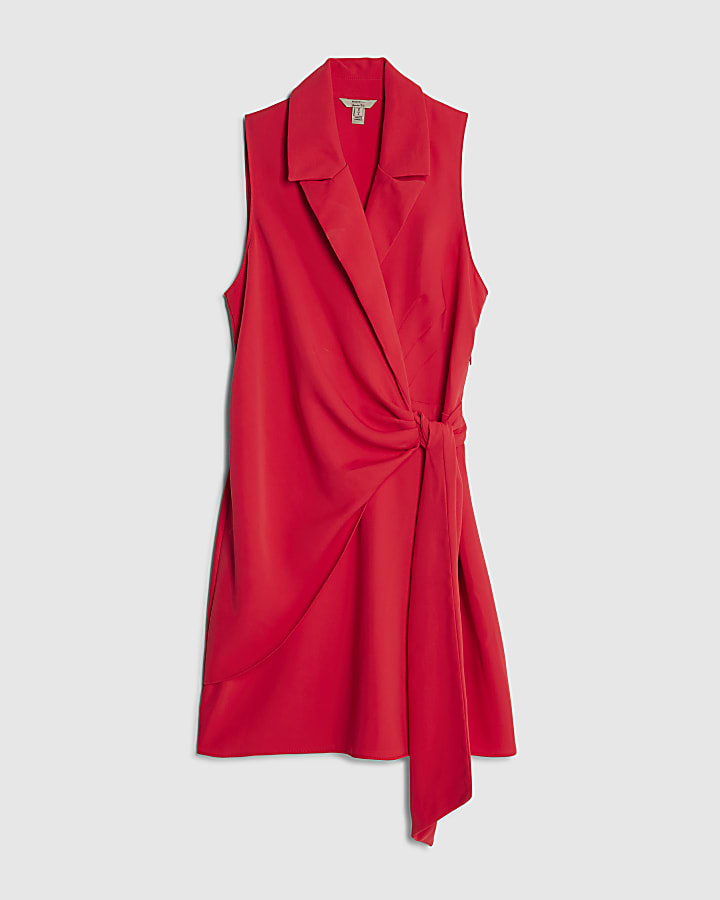 Red Knot Front Wrap Mini Dress