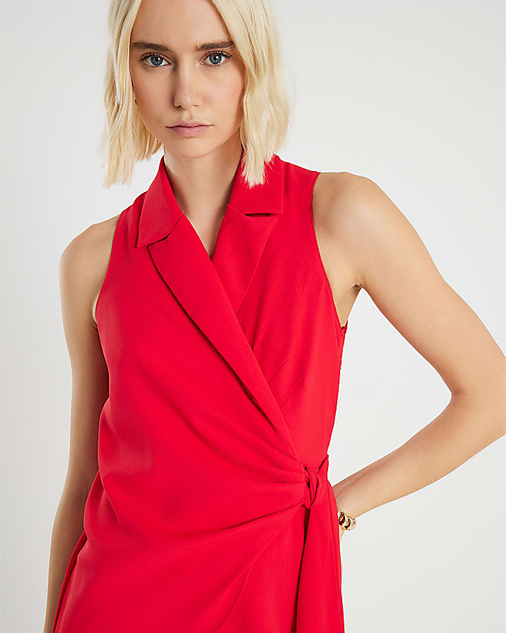 Red Knot Front Wrap Mini Dress