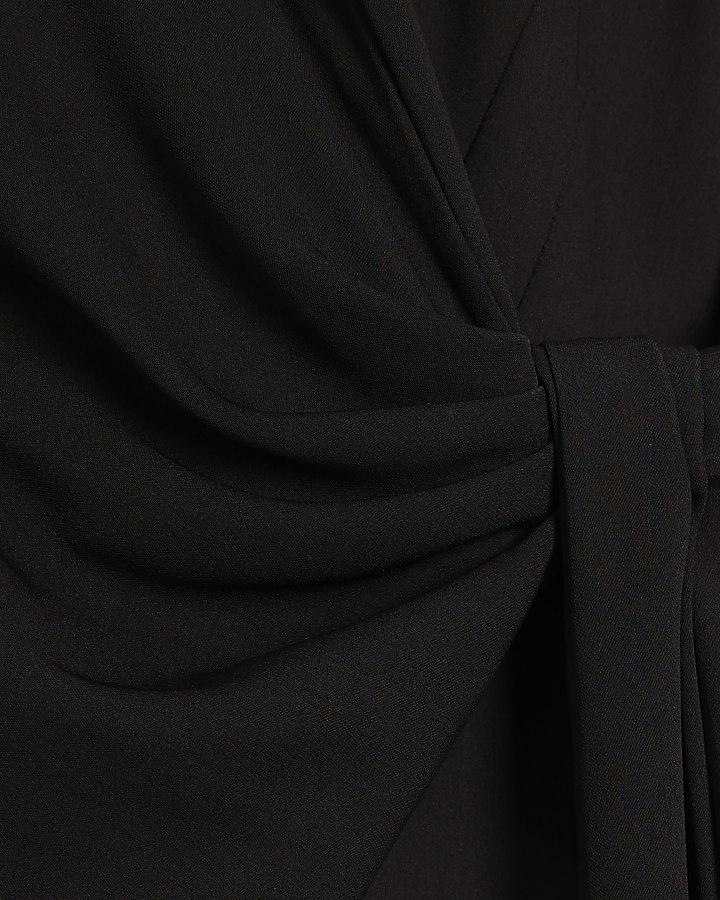 Black Knot Front Wrap Midi Dress