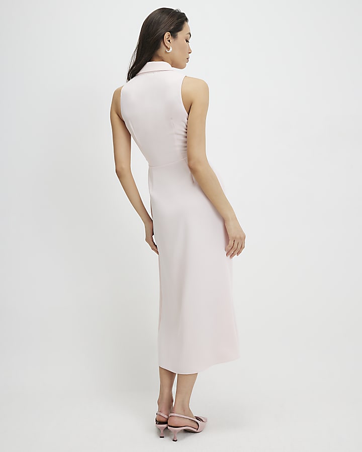 Pink Knot Front Wrap Midi Dress