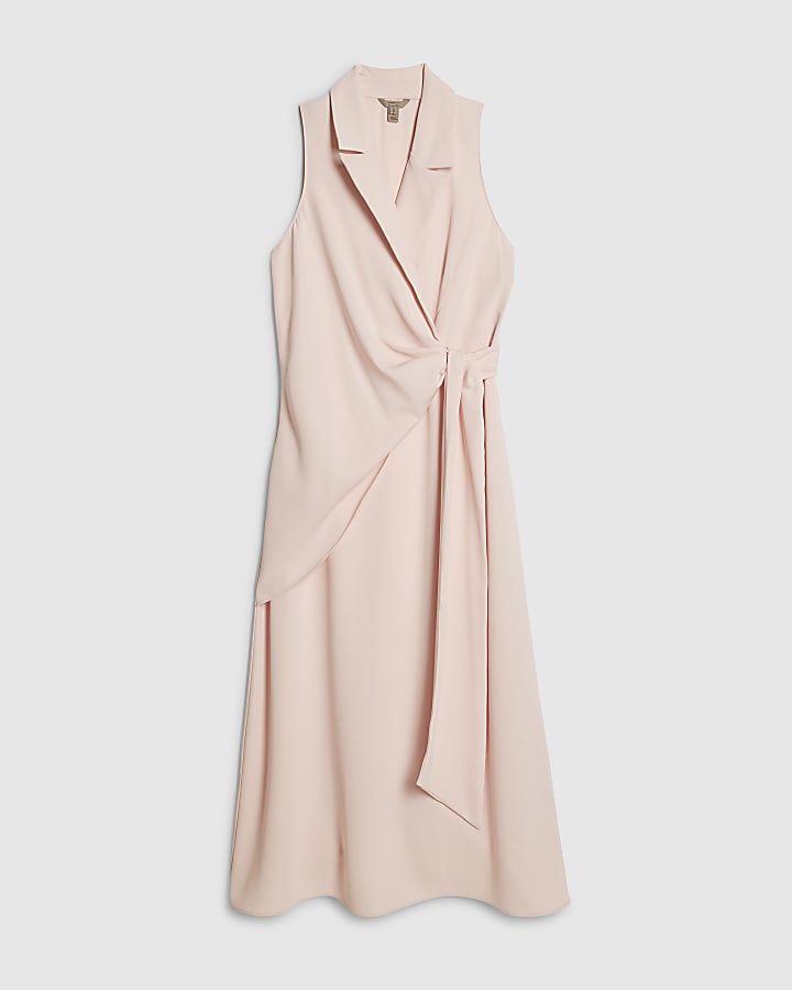 Pink Knot Front Wrap Midi Dress