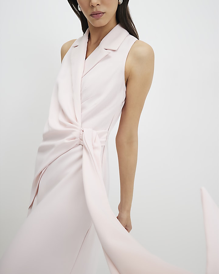 Pink Knot Front Wrap Midi Dress