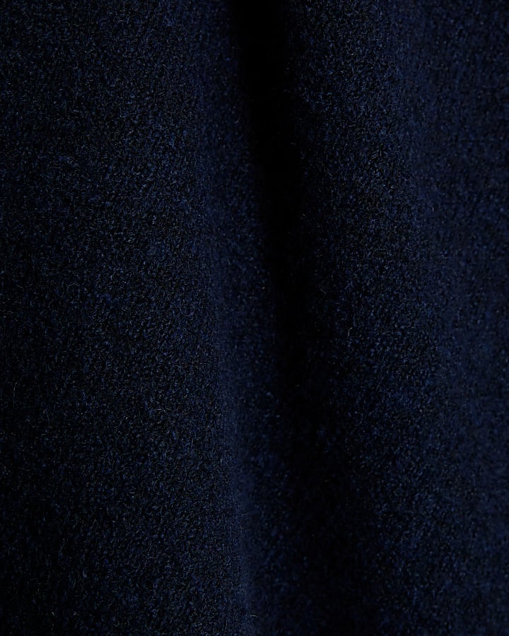 Navy Knitted Triangle Button Detail Cape