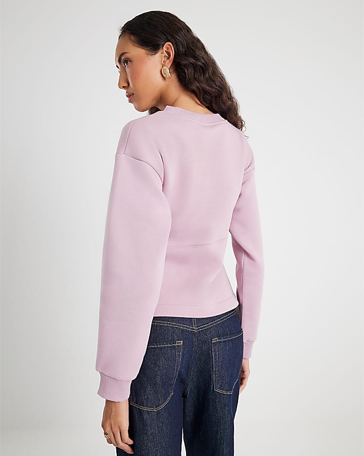 Pink Long Sleeve Draped Sweatshirt