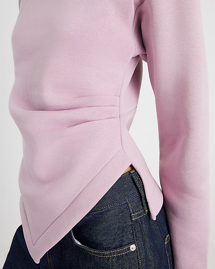 Pink Long Sleeve Draped Sweatshirt