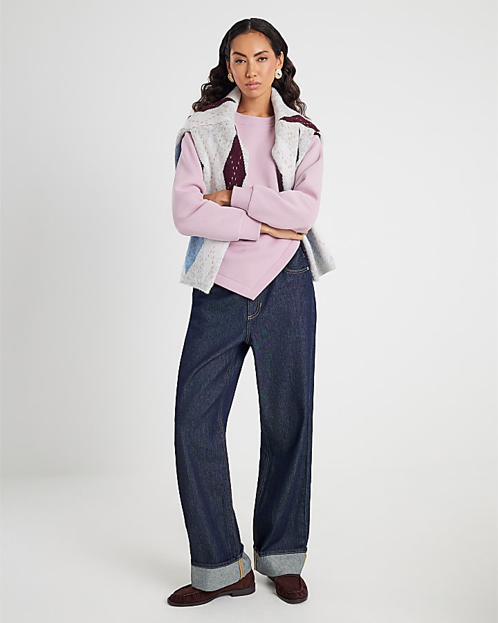Pink Long Sleeve Draped Sweatshirt