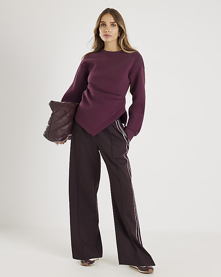 Red Long Sleeve Drape Sweatshirt