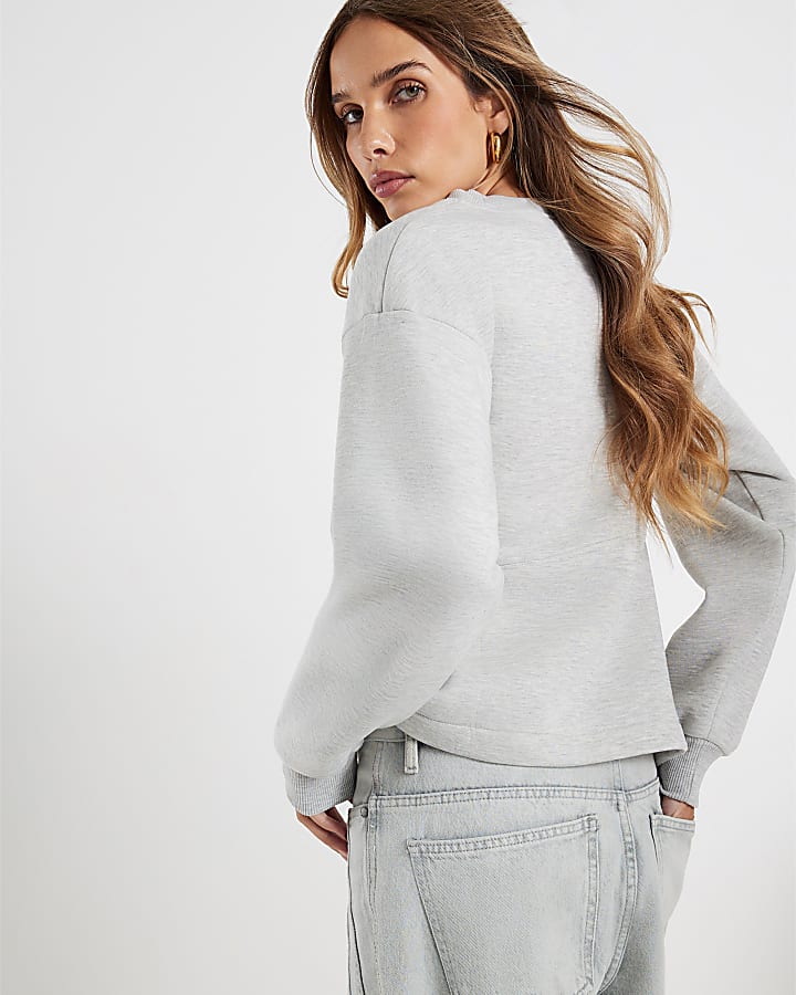 Grey Long Sleeve Drape Sweatshirt