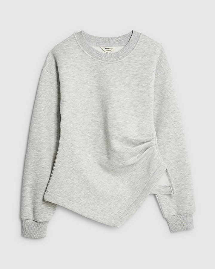 Grey Long Sleeve Drape Sweatshirt