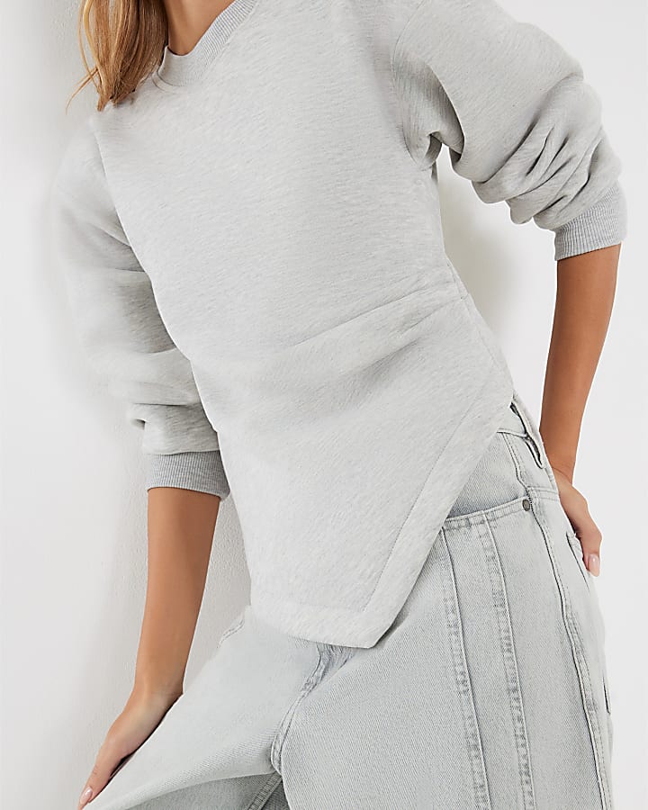 Grey Long Sleeve Drape Sweatshirt