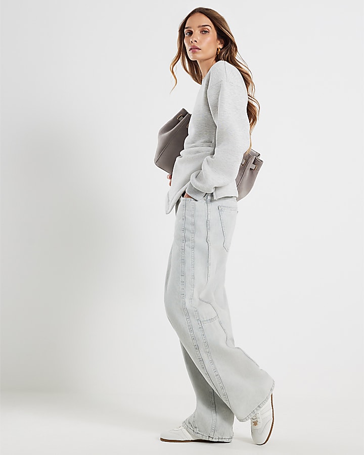Grey Long Sleeve Drape Sweatshirt