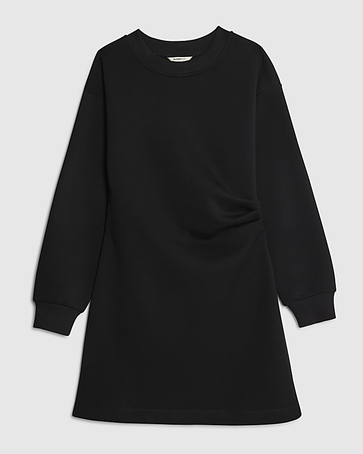 Black Drape Sweatshirt Dress