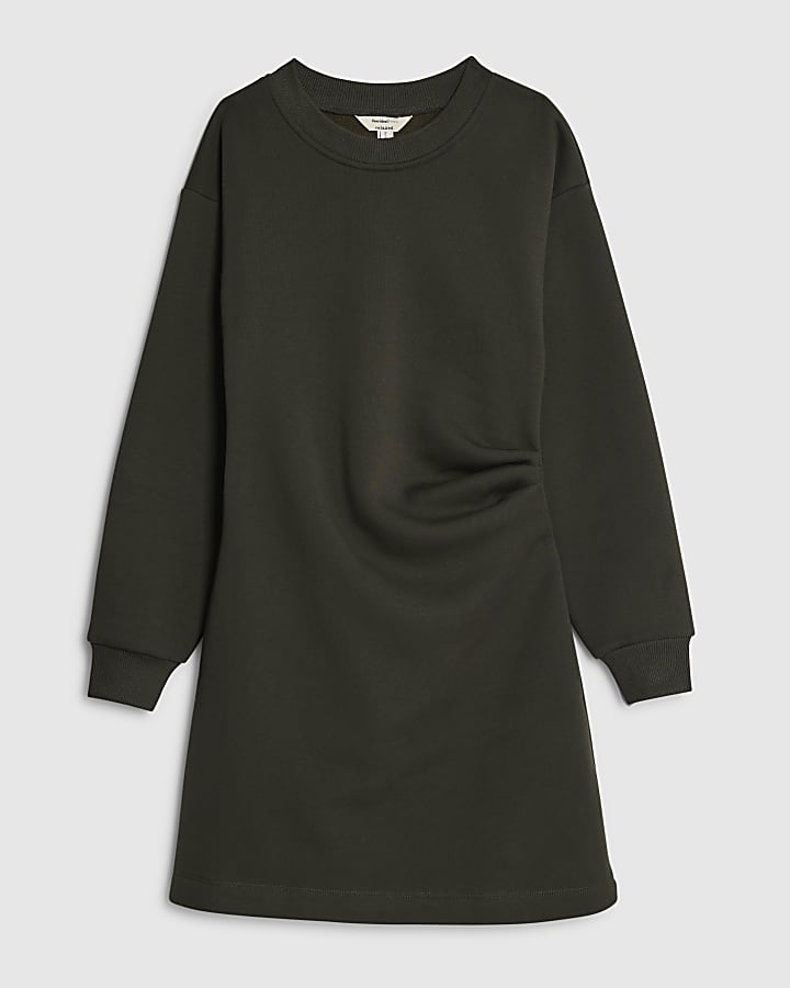 Khaki Drape Sweatshirt Dress