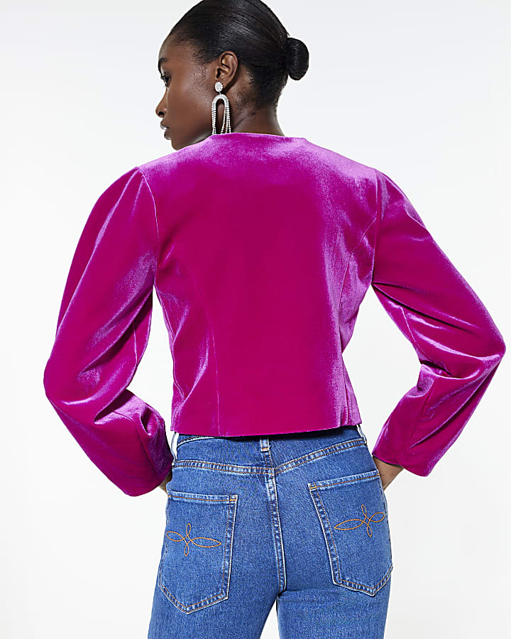 Pink Cocoon Sleeve Velvet Jacket