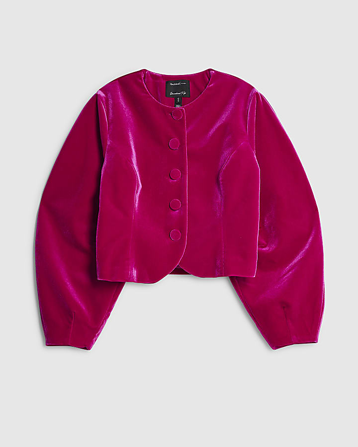 Pink Cocoon Sleeve Velvet Jacket