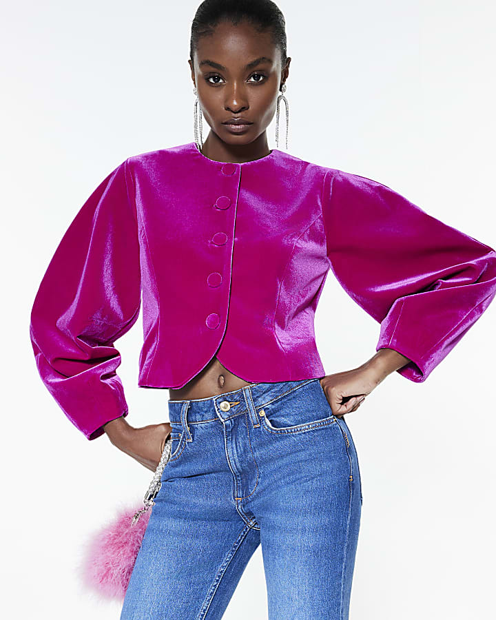 Pink Cocoon Sleeve Velvet Jacket