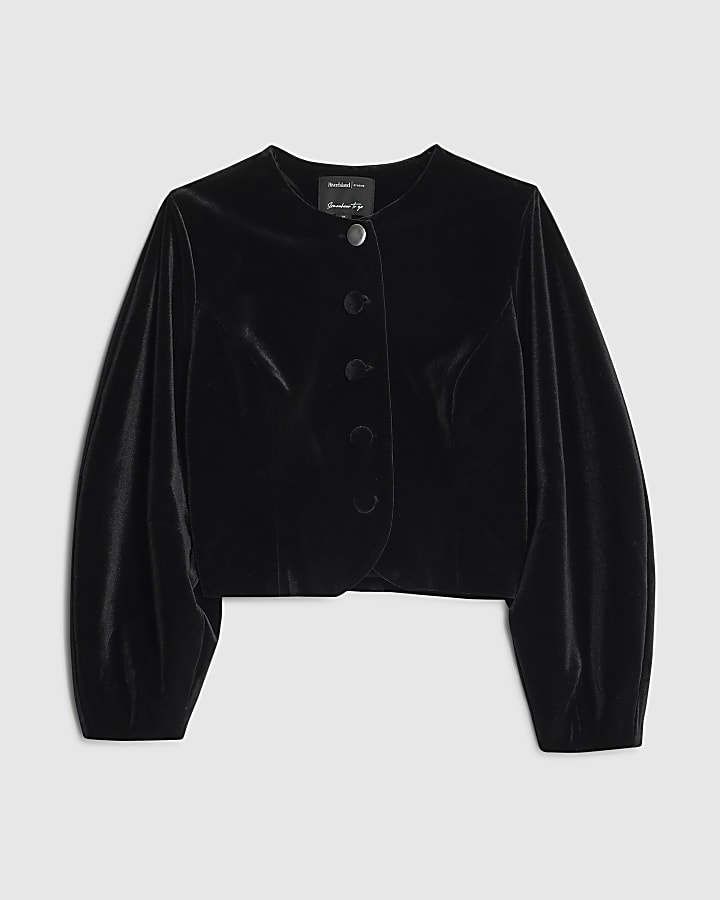 Black Cocoon Sleeve Velvet Jacket