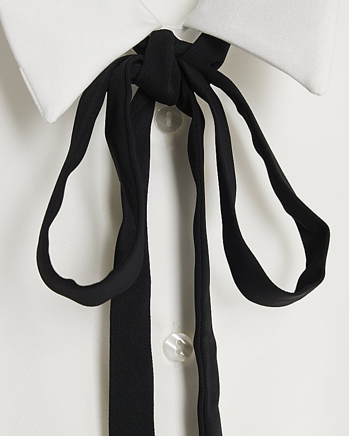 White Satin Tie Shirt