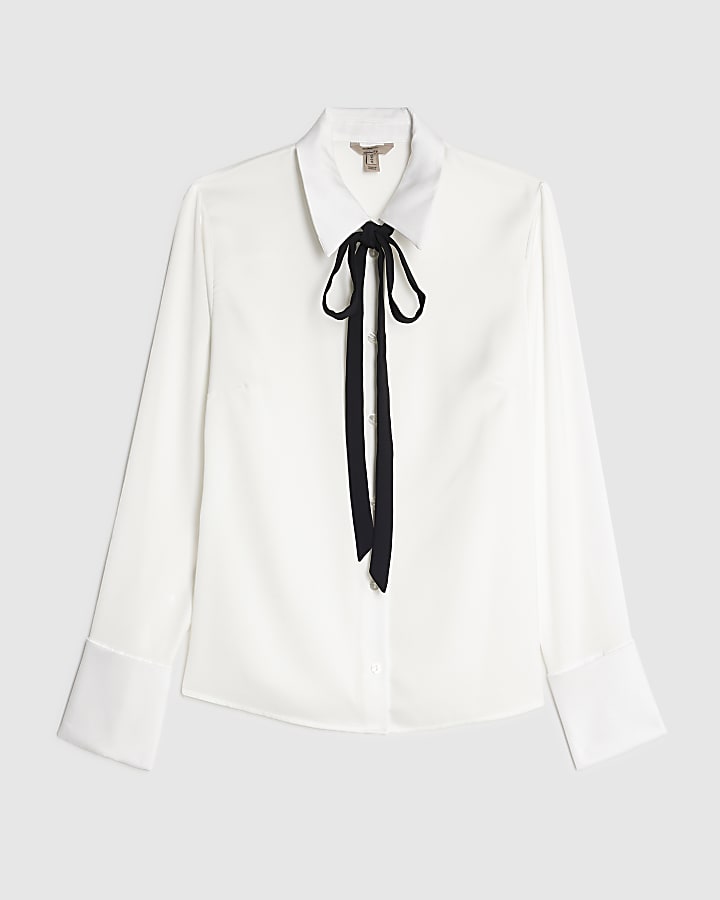 White Satin Tie Shirt