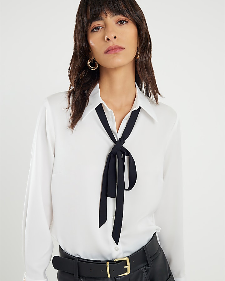 White Satin Tie Shirt