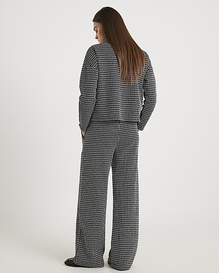Black Boucle Check Wide Leg Trousers