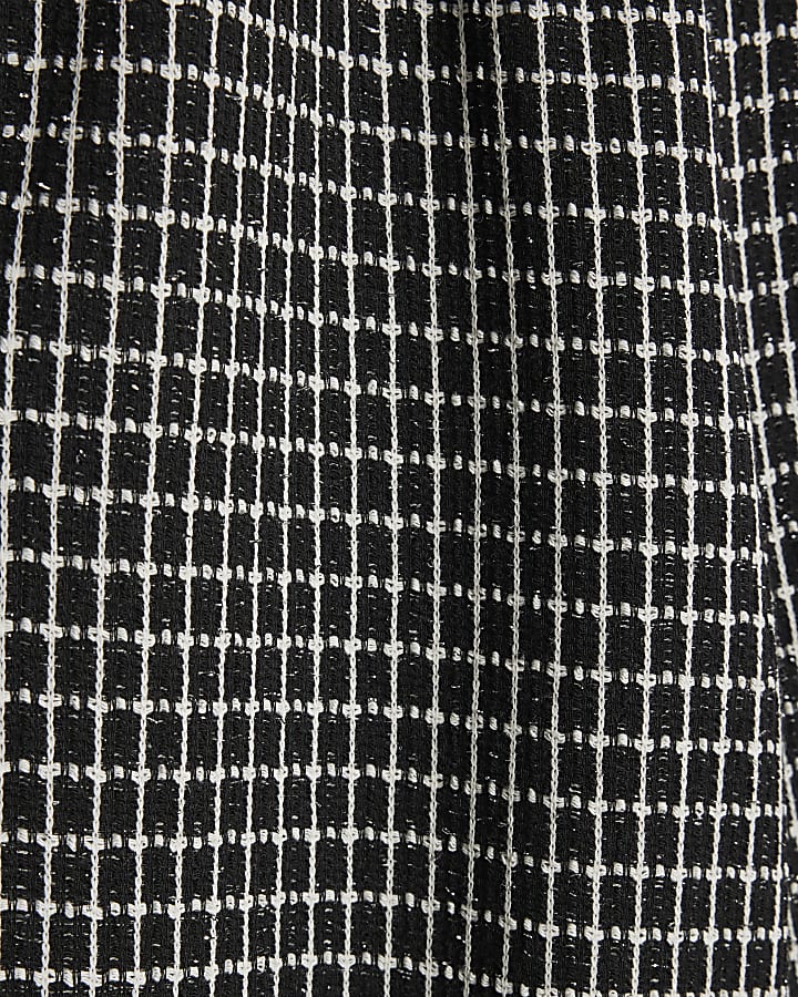 Black Boucle Check Wide Leg Trousers