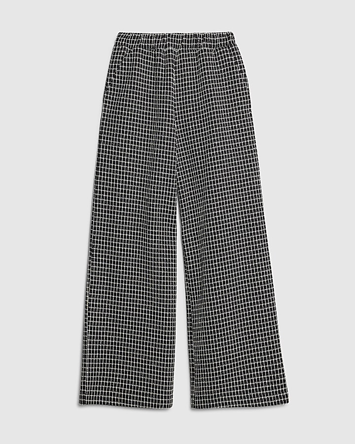 Black Boucle Check Wide Leg Trousers