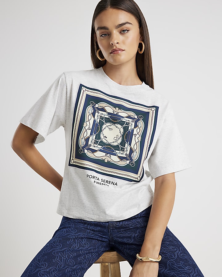 Grey Short Sleeve Scarf Detail T-shirt