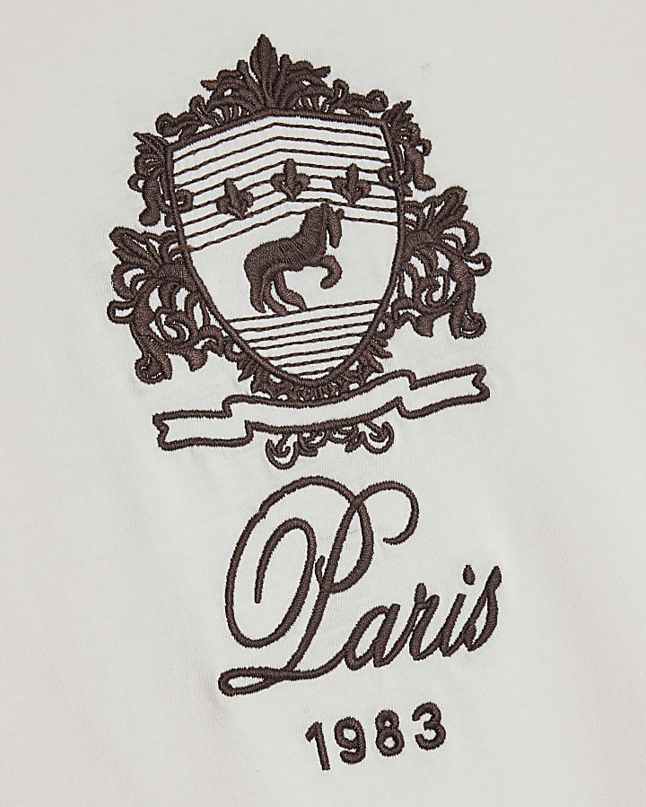 Cream Crest Embroidery Fitted T-Shirt