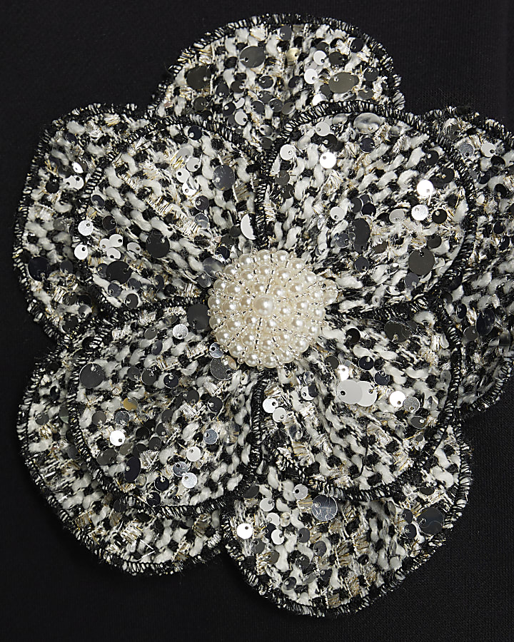 Black Sequin Boucle Sweatshirt Dress