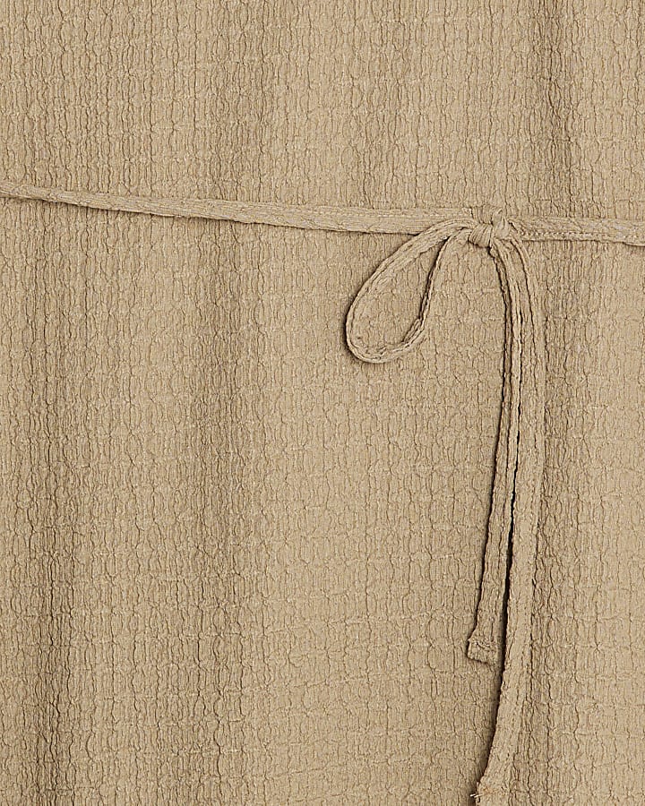 Beige Textured Belted Dress