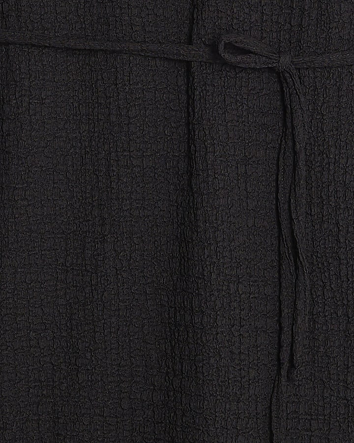Black Textured Belted Dress