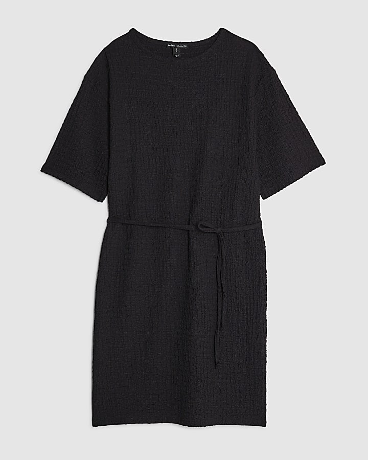 Black Textured Belted Dress