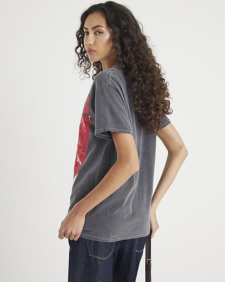 Grey Short Sleeve Cerises Photo Print T-shirt