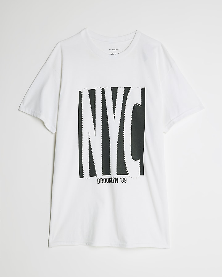 White Short Sleeve NYC Diamante T-shirt